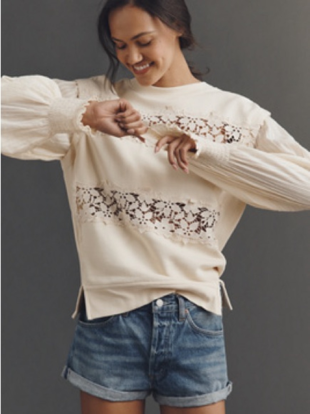 NWT Anthropologie Lace Mixed Media Sweater Medium Light Academia 80’s Whimsigoth